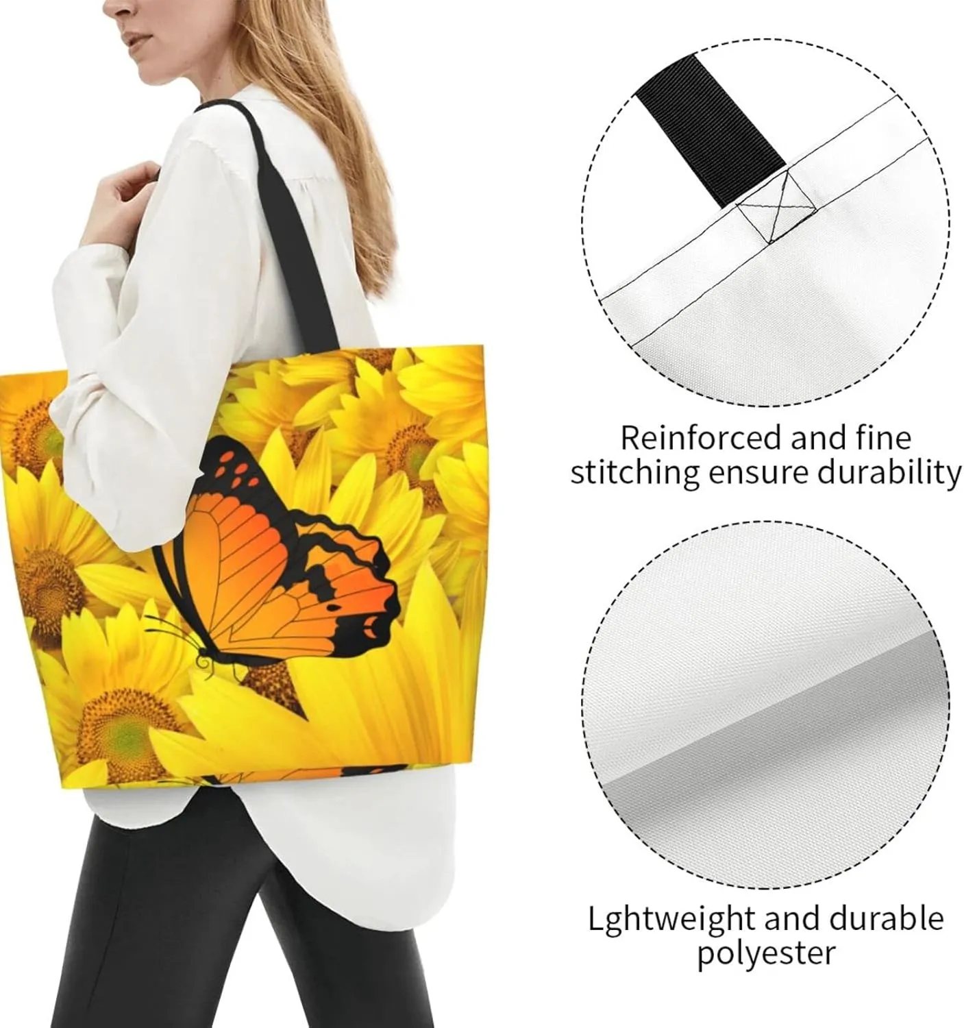 Large Capacity Reusable Canvas Shoulder Bag   Both Sides Bucket Hat Casual Tote Handbag
