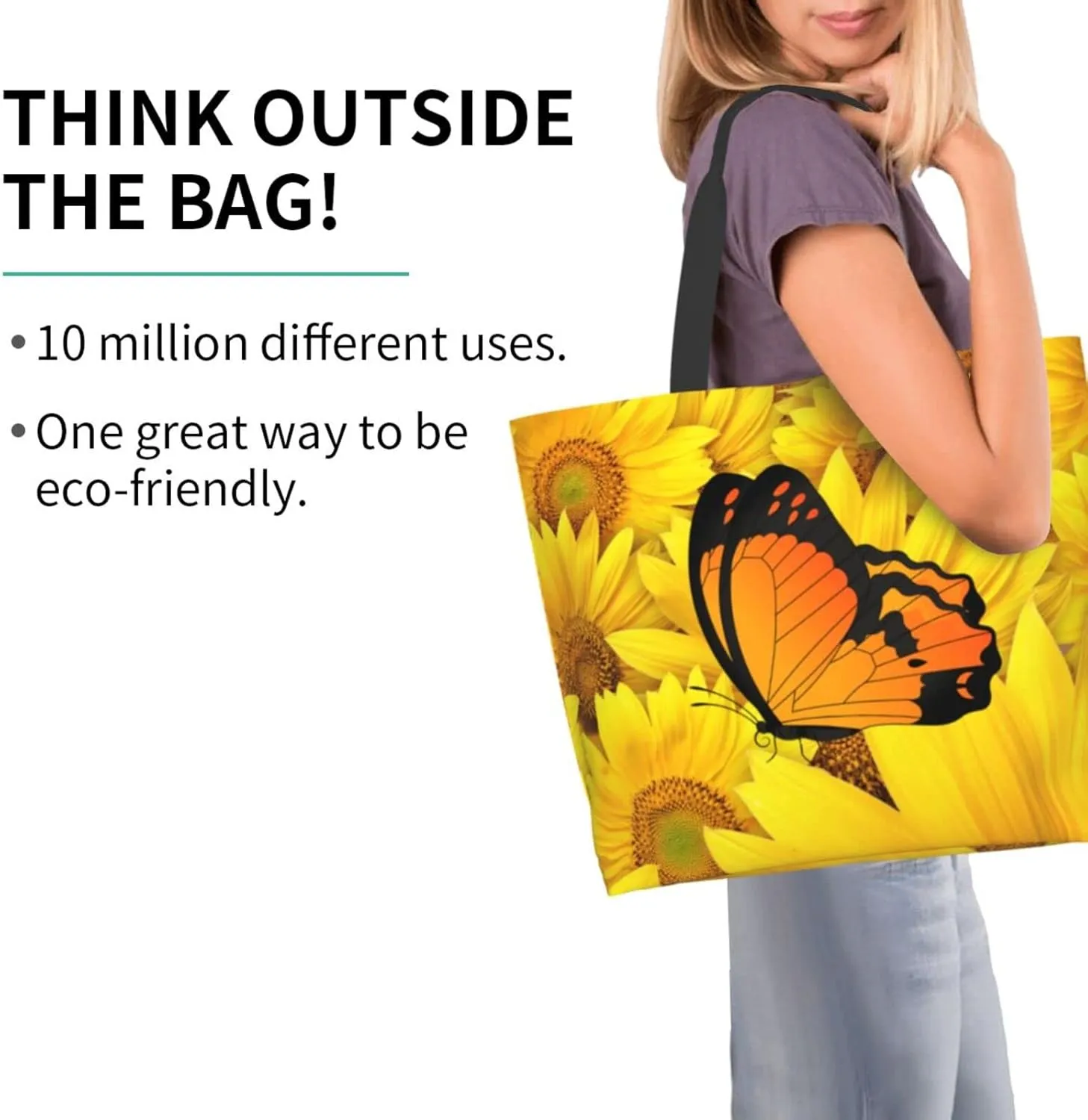 Large Capacity Reusable Canvas Shoulder Bag   Both Sides Bucket Hat Casual Tote Handbag
