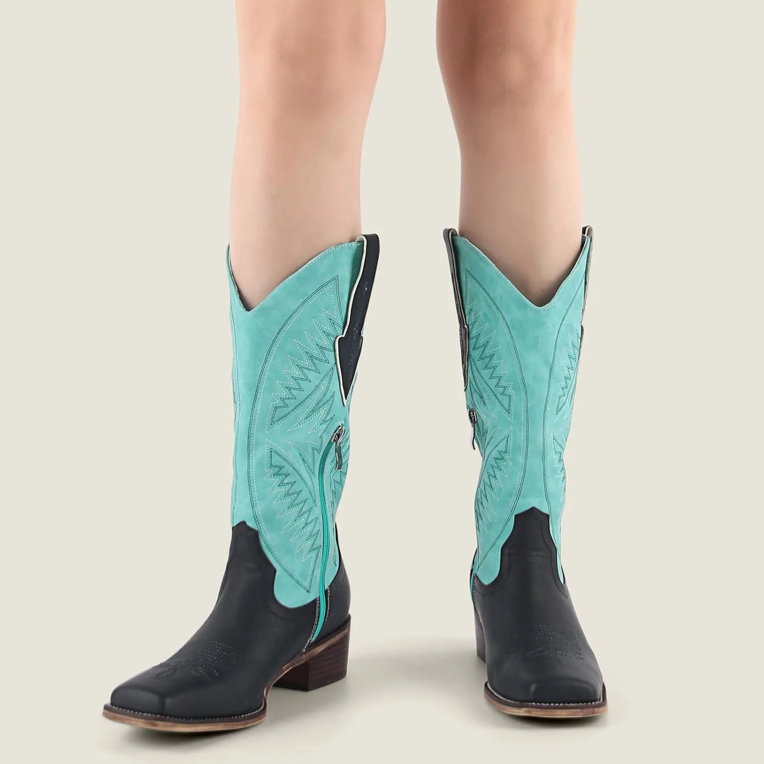 LISHAN Women's Square Toe Western Cowgirl Cowboy Boots