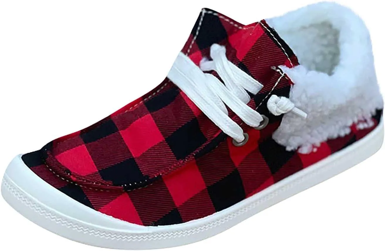 Loafers for Women Comfort 2023 Fleece Warm Christmas Santa Claus Causal Shoes for Lady Teenager Girls