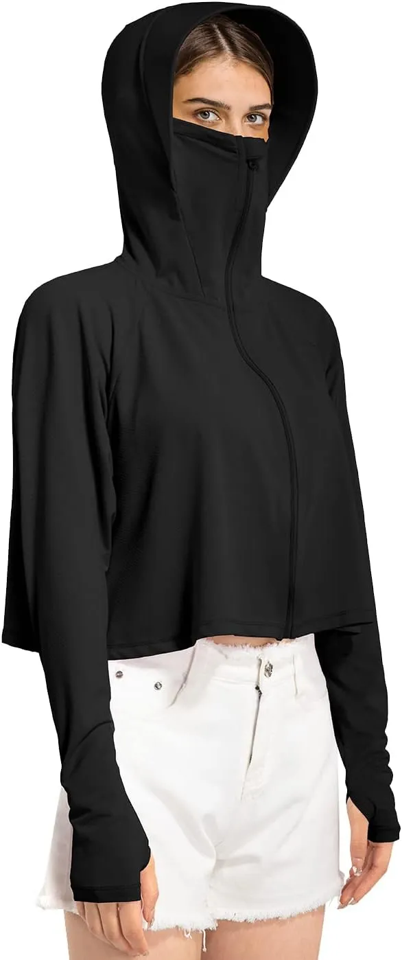 Locachy Womens UPF 50  Sun Protection Jacket Lightweight Zip up Outdoor Running Hiking Hoodie with Face Mask