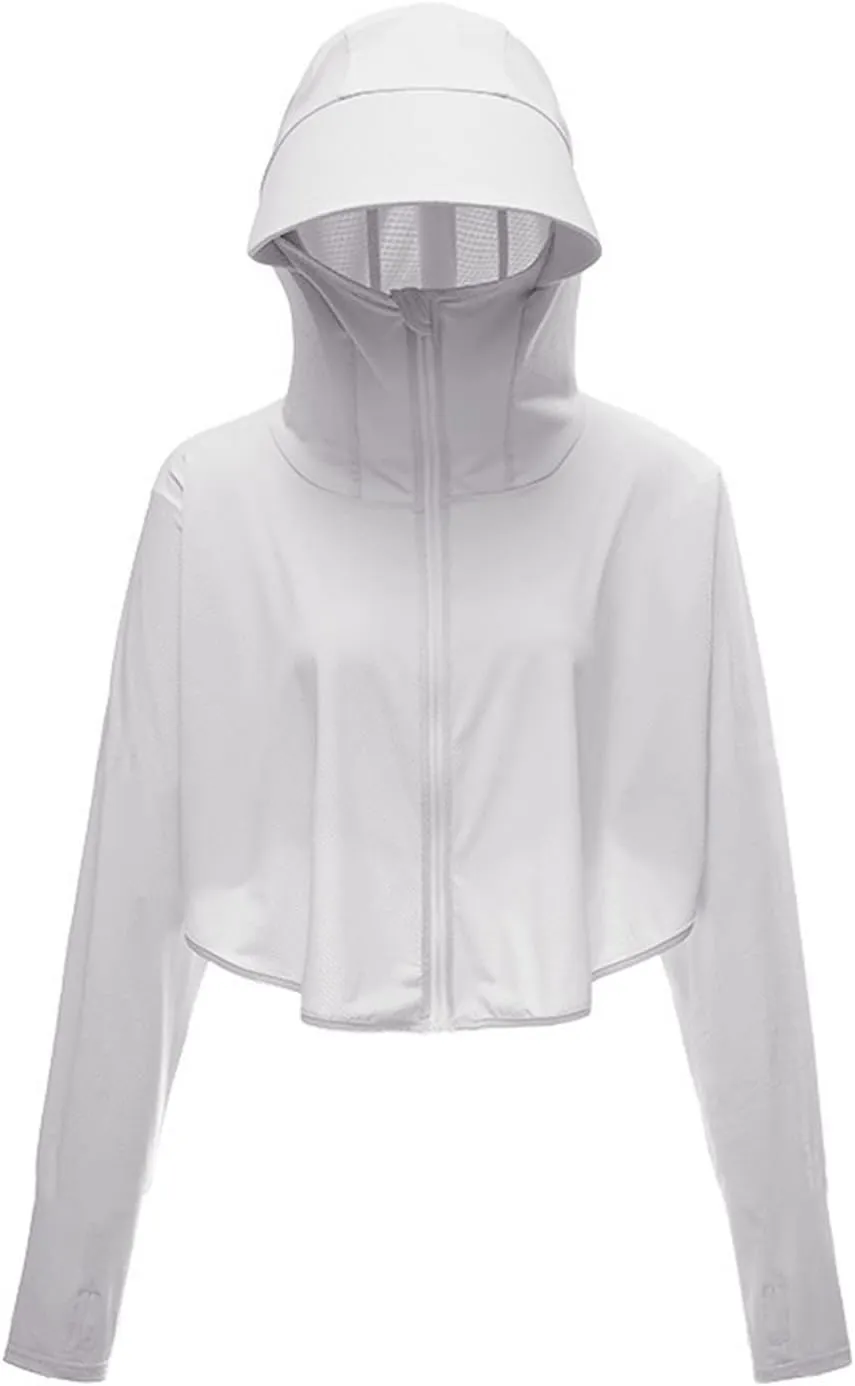 Locachy Womens UPF 50  Sun Protection Jacket Lightweight Zip up Outdoor Running Hiking Hoodie with Face Mask