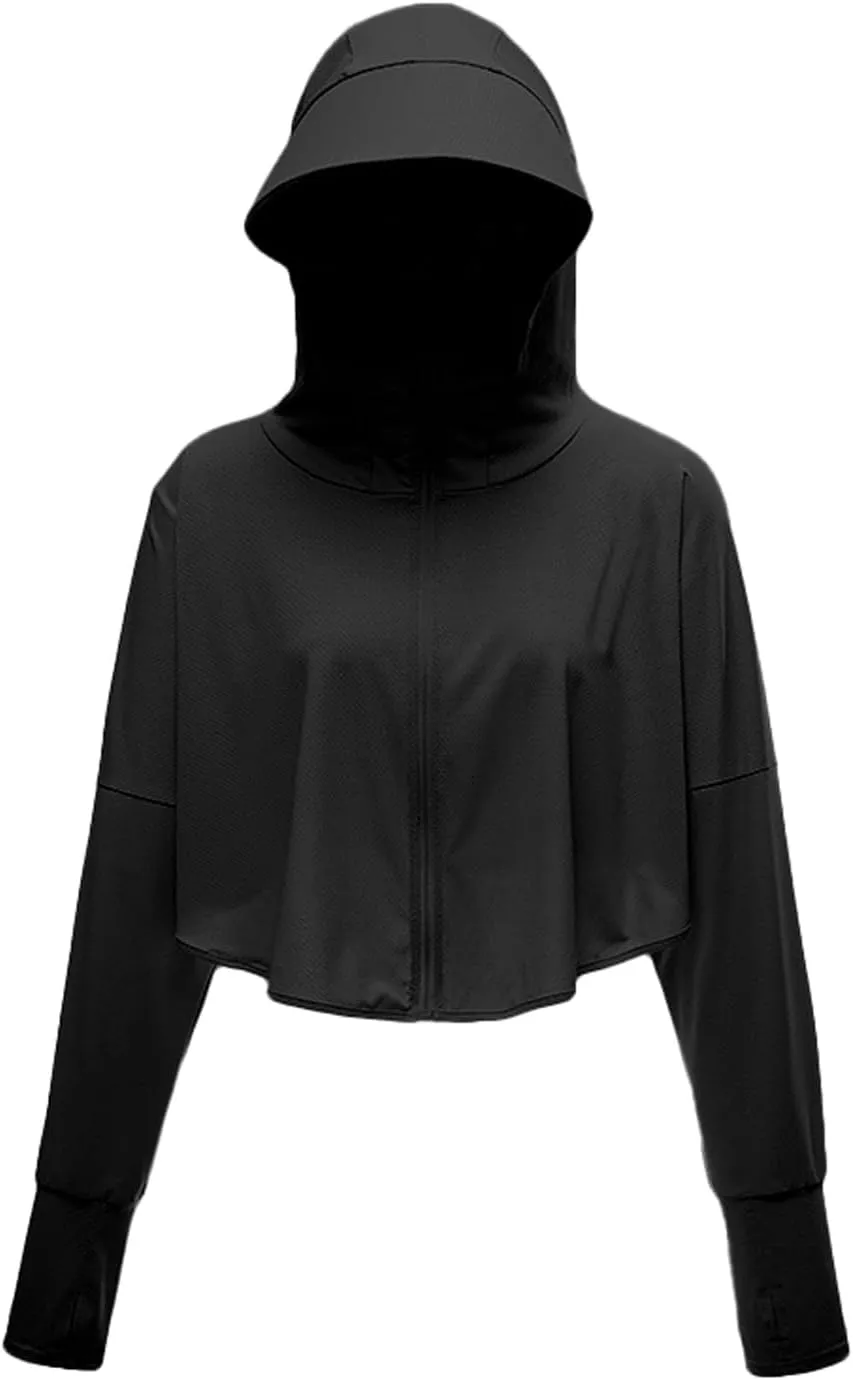 Locachy Womens UPF 50  Sun Protection Jacket Lightweight Zip up Outdoor Running Hiking Hoodie with Face Mask