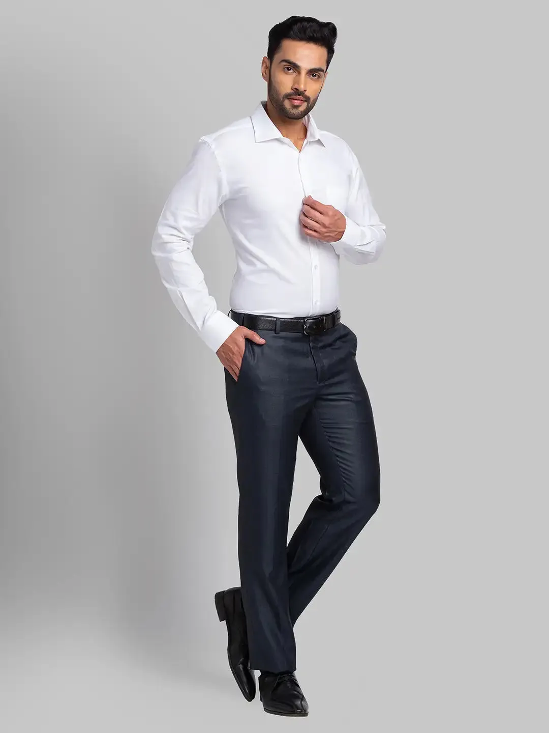 Men White Slim Fit Royal Oxford Cotton Shirts