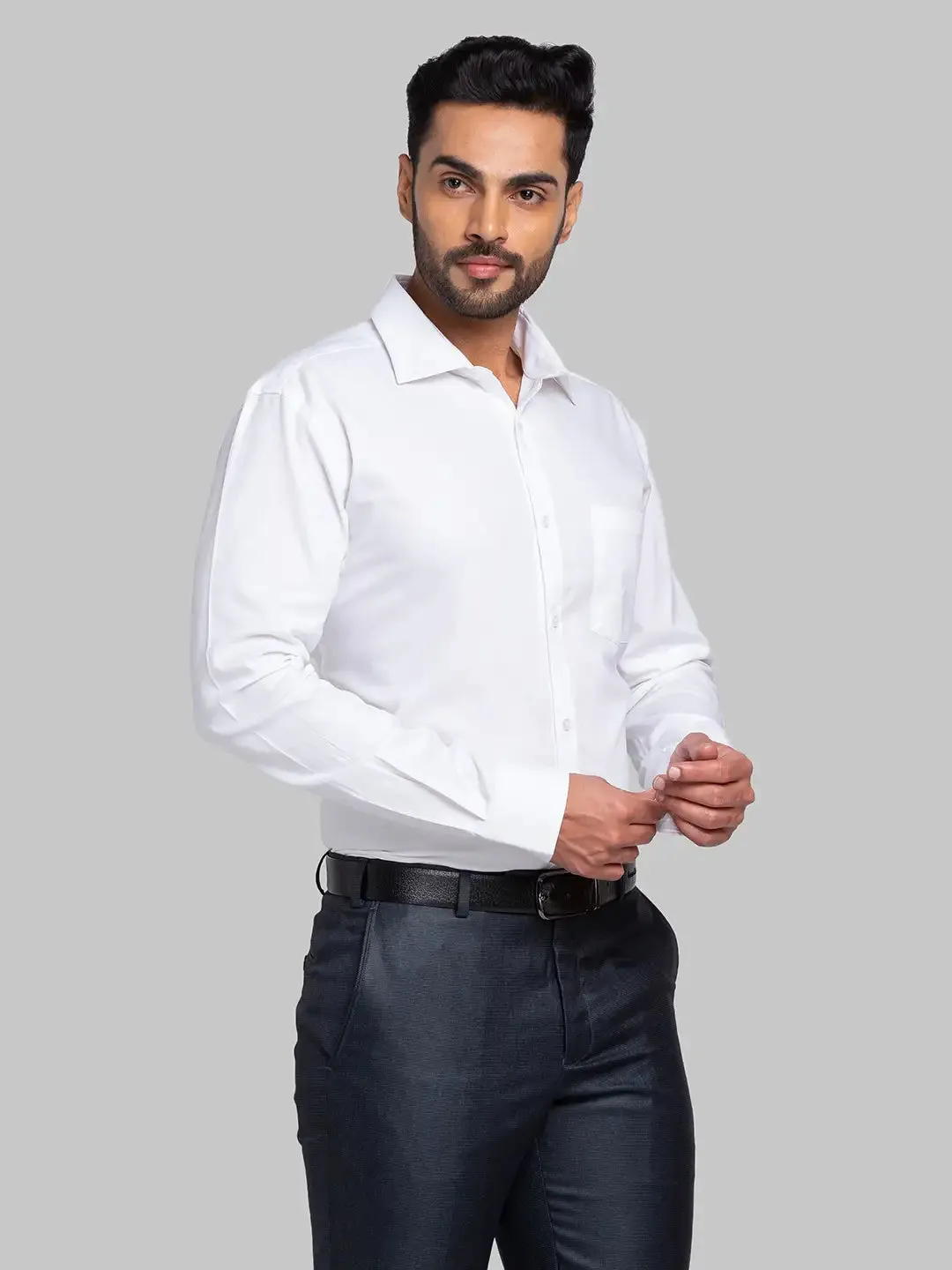 Men White Slim Fit Royal Oxford Cotton Shirts