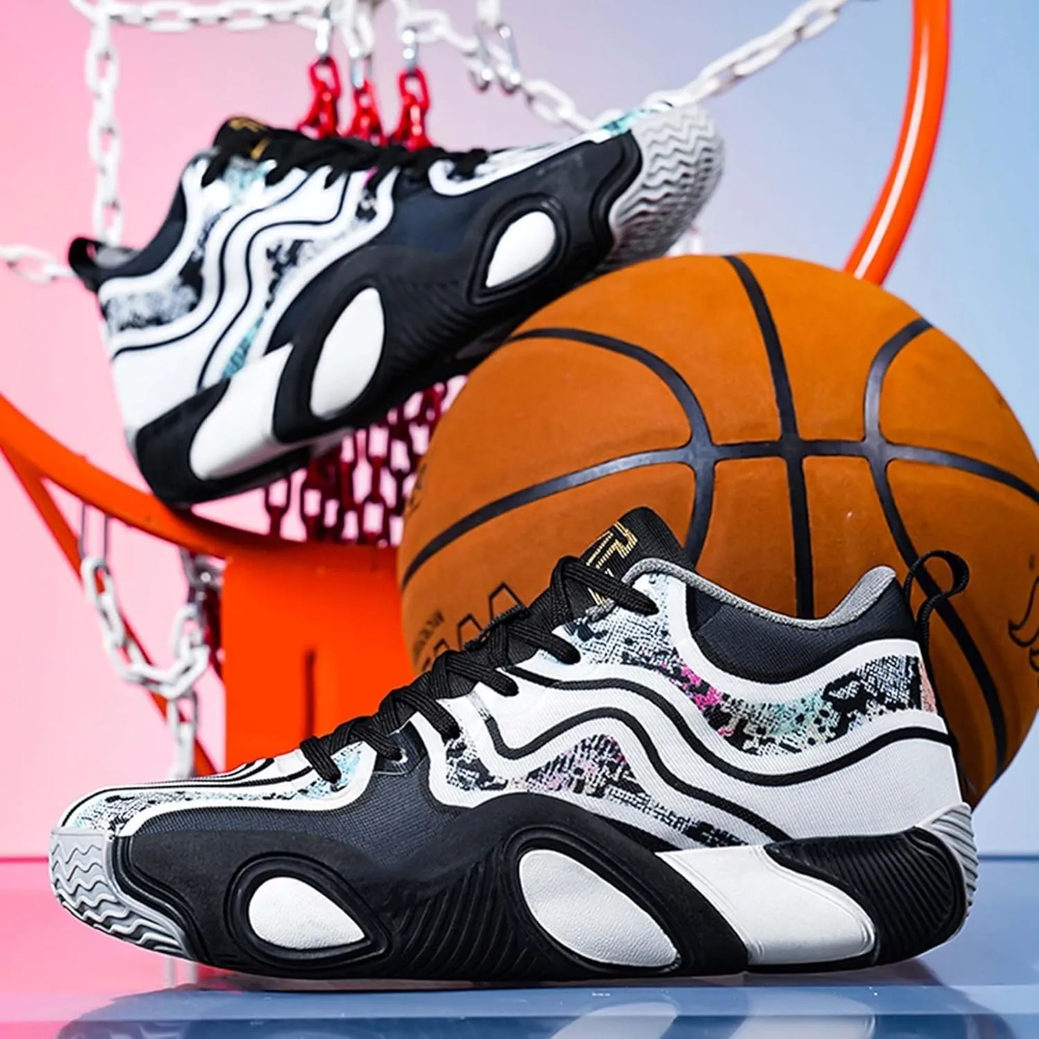 Men's Basketball Shoes are Breathable Anti Slip Wear-Resistant Fashionable Color Blocked Basketball Boots