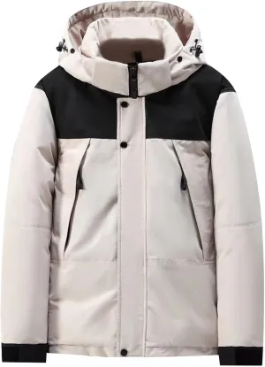 Mens Hooded Outdoor Jacket High Collar Two Color Splicin Cotton Padded Coat Detachable Hat Long Mens Lightweight