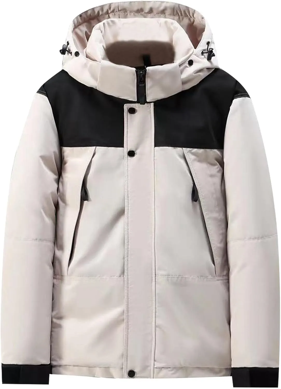 Mens Hooded Outdoor Jacket High Collar Two Color Splicin Cotton Padded Coat Detachable Hat Long Mens Lightweight