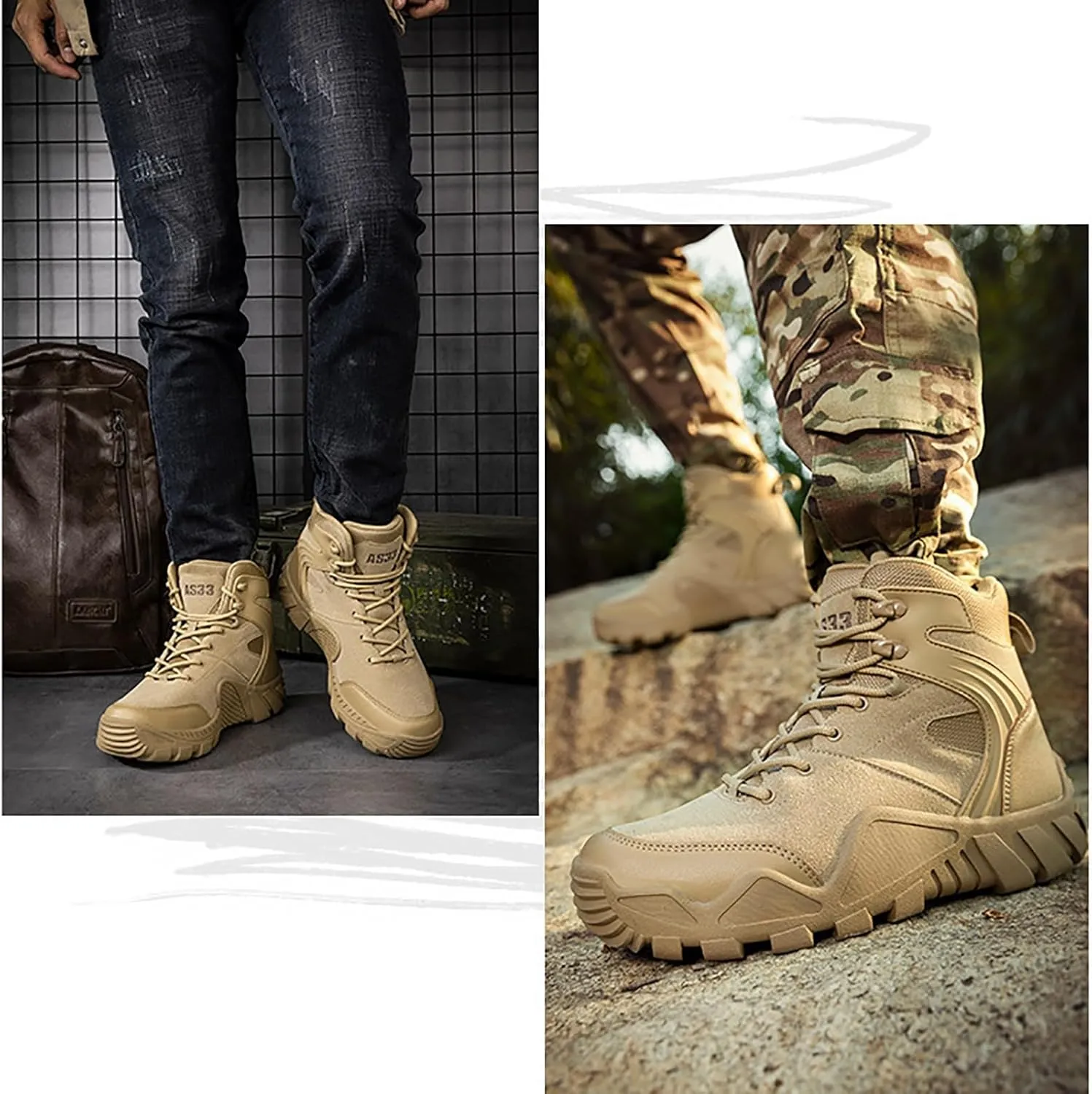 Men's Lace Up Breathable High Top Boots Waterproof Tactical Boots Military Army Outdoor Shoes For Hiking Climbing