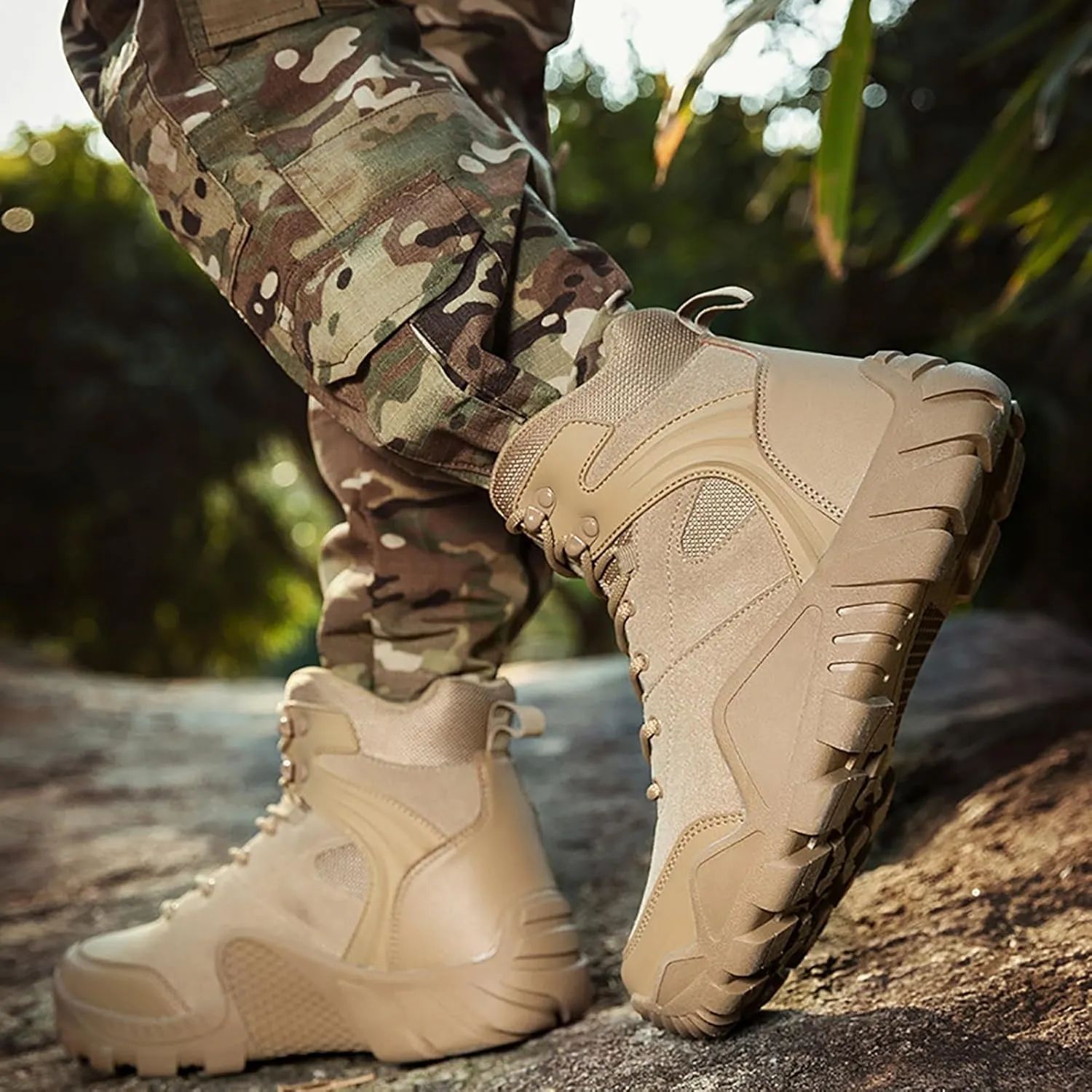 Men's Lace Up Breathable High Top Boots Waterproof Tactical Boots Military Army Outdoor Shoes For Hiking Climbing