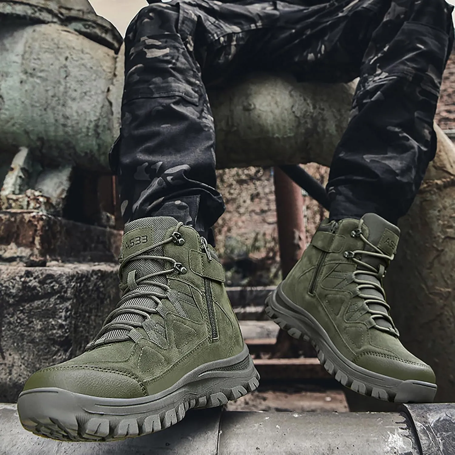 Men's Lace Up Breathable High Top Boots Waterproof Tactical Boots Military Army Outdoor Shoes For Hiking Climbing