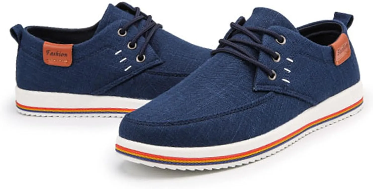 Men's Lace Up Canvas Slip-On Casual Loafers, with Arch Support Comfy Lightweight Orthopedic Non-Slip Walking Shoes for Working Traveling Breathable Driving Shoes