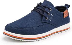 Men's Lace Up Canvas Slip-On Casual Loafers, with Arch Support Comfy Lightweight Orthopedic Non-Slip Walking Shoes for Working Traveling Breathable Driving Shoes