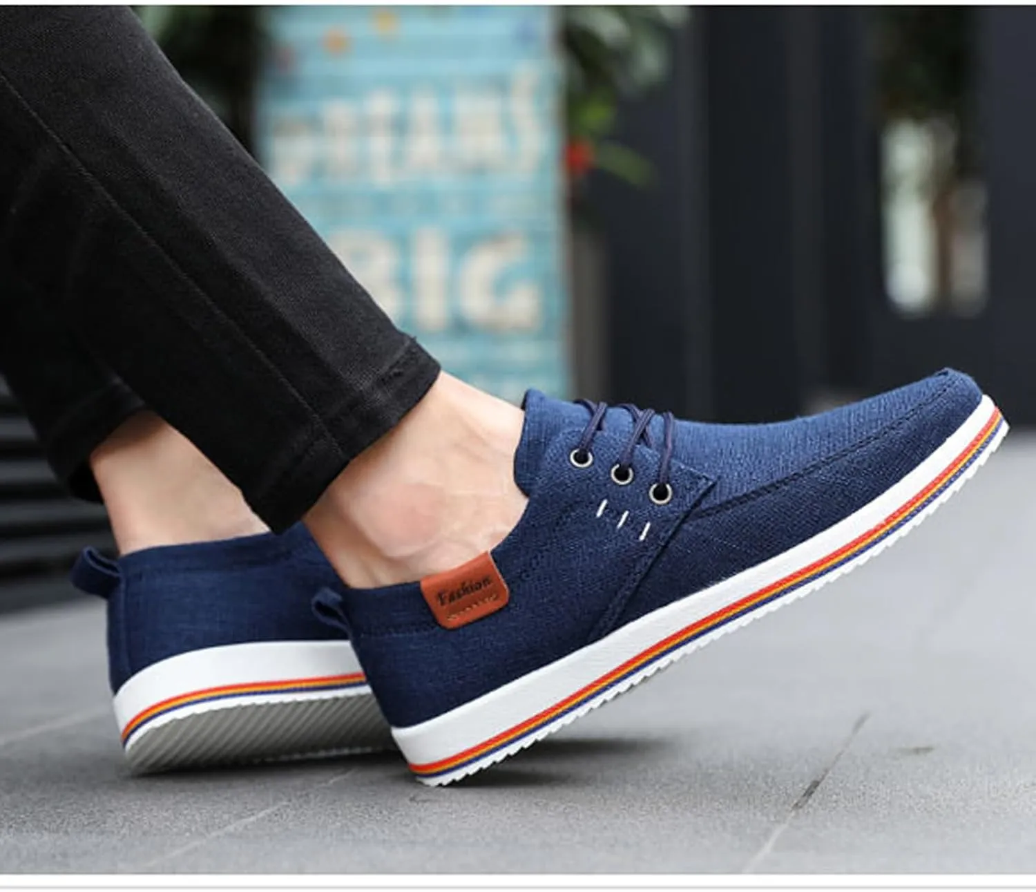 Men's Lace Up Canvas Slip-On Casual Loafers, with Arch Support Comfy Lightweight Orthopedic Non-Slip Walking Shoes for Working Traveling Breathable Driving Shoes