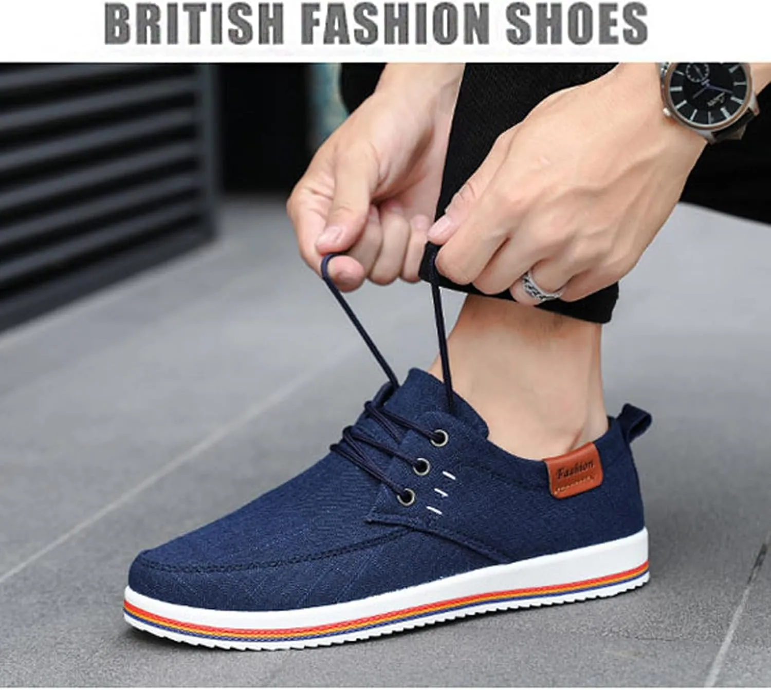 Men's Lace Up Canvas Slip-On Casual Loafers, with Arch Support Comfy Lightweight Orthopedic Non-Slip Walking Shoes for Working Traveling Breathable Driving Shoes