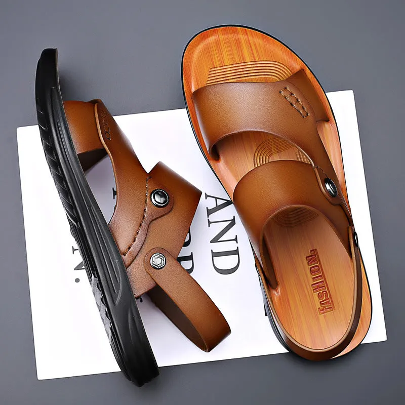 Men’s Leather Sandals with Ankle Strap