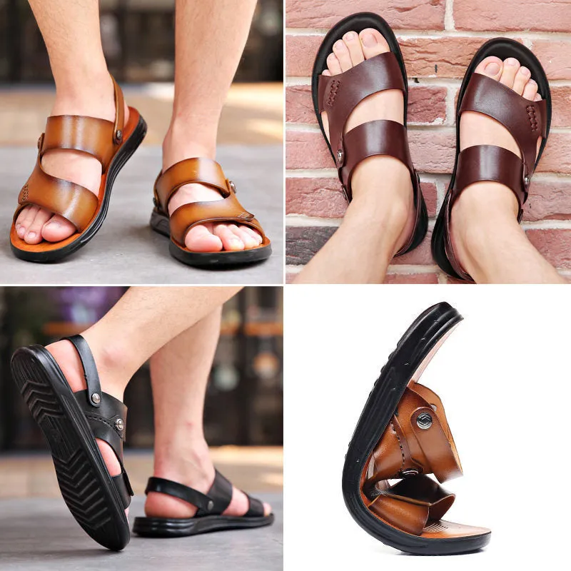 Men’s Leather Sandals with Ankle Strap