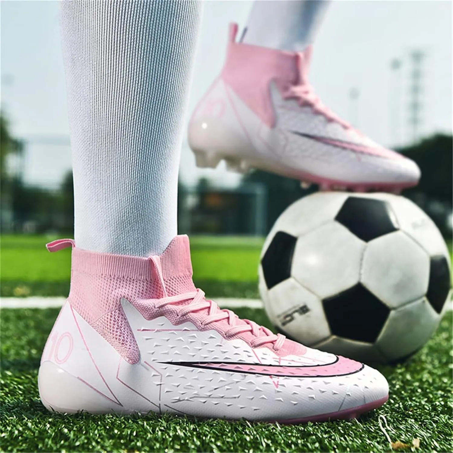 Mens Soccer Cleats Womens Football Shoes High Tops Non Slip Spikes Indoor Outdoor Youth Baseball Lacrosse Sneaker
