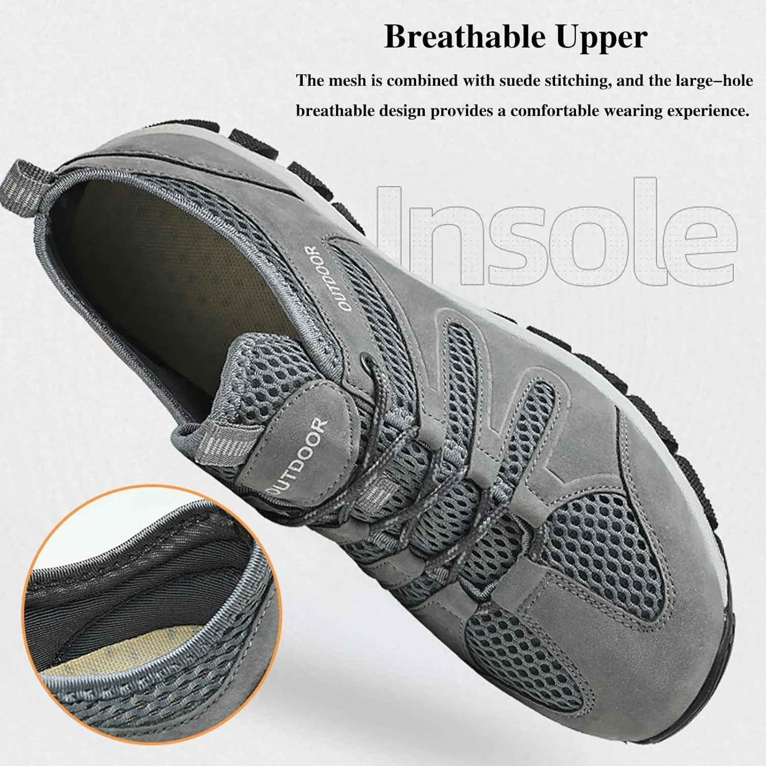 Men's Suede Lace Up Mesh Hiking Shoes,Breathable Non-Slip Outdoor Casual Climbing Sneakers Lightweight Comfortable Trekking Trail Shoes