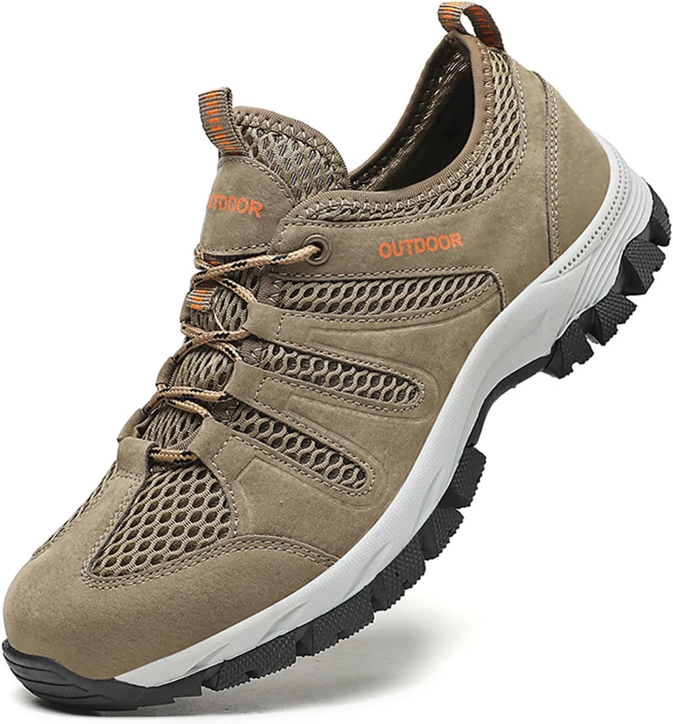 Men's Suede Lace Up Mesh Hiking Shoes,Breathable Non-Slip Outdoor Casual Climbing Sneakers Lightweight Comfortable Trekking Trail Shoes