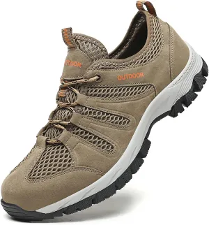 Men's Suede Lace Up Mesh Hiking Shoes,Breathable Non-Slip Outdoor Casual Climbing Sneakers Lightweight Comfortable Trekking Trail Shoes