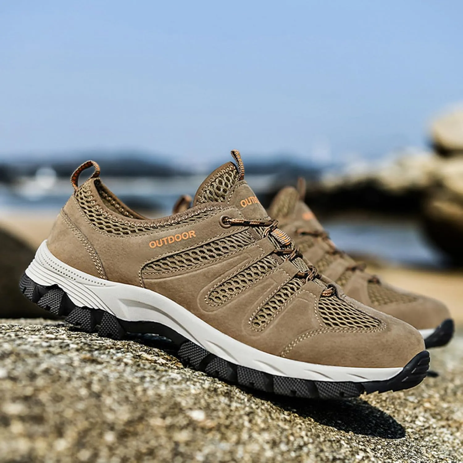 Men's Suede Lace Up Mesh Hiking Shoes,Breathable Non-Slip Outdoor Casual Climbing Sneakers Lightweight Comfortable Trekking Trail Shoes