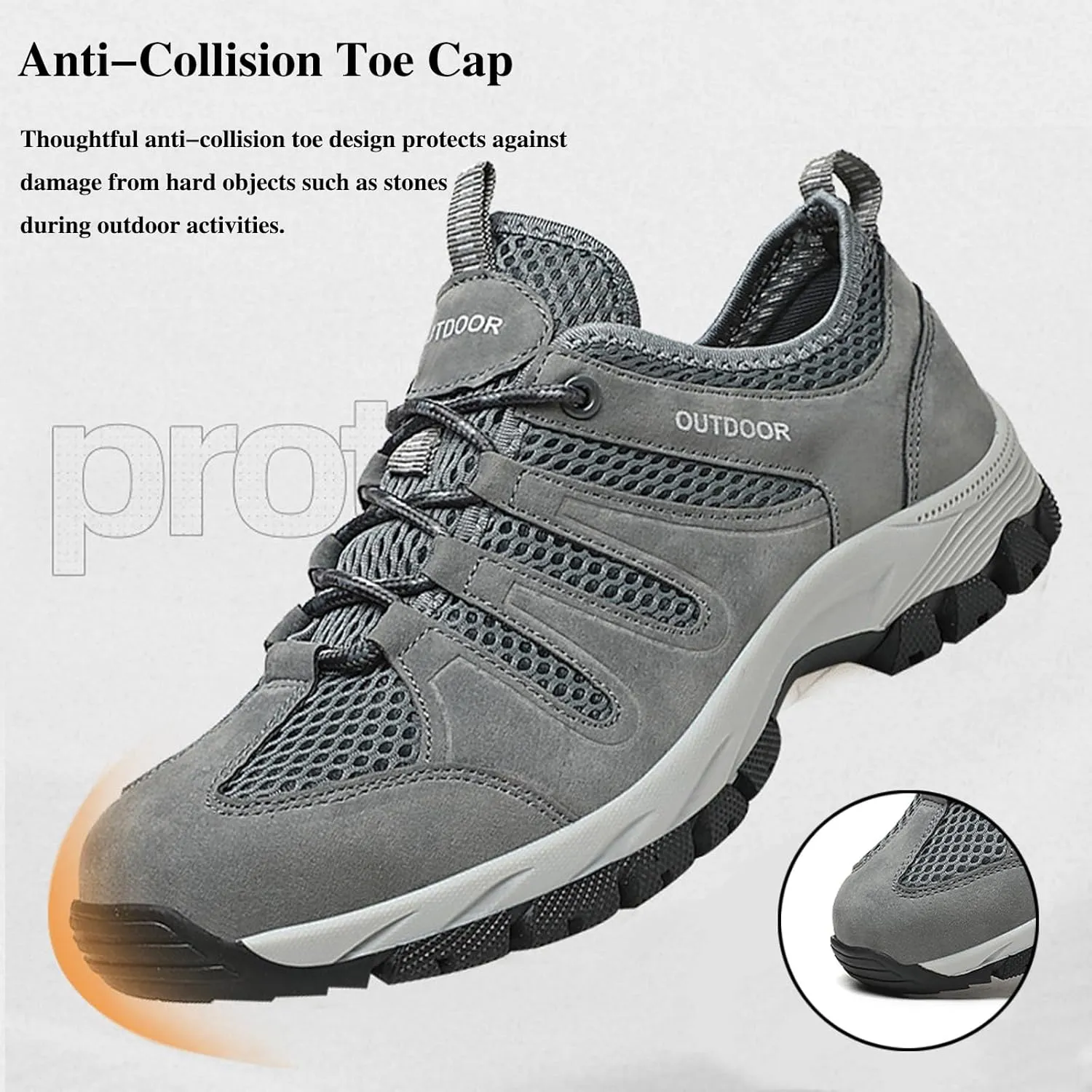 Men's Suede Lace Up Mesh Hiking Shoes,Breathable Non-Slip Outdoor Casual Climbing Sneakers Lightweight Comfortable Trekking Trail Shoes