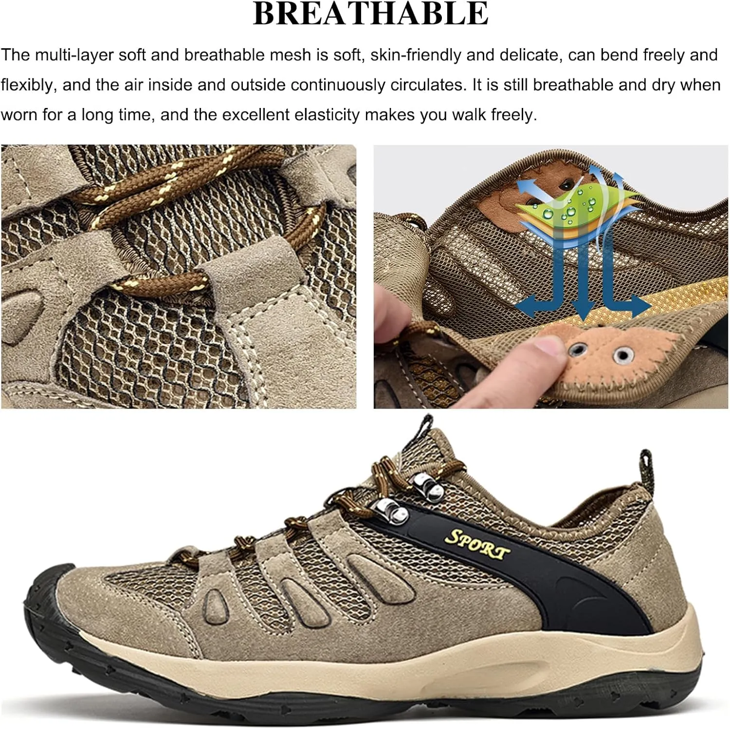 Men's Waterproof Sports Hiking Shoes Comfortable Non-Slip Casual Trekking Trail Shoe Lightweight Breathable Outdoor Platform Climbing Work Shoes
