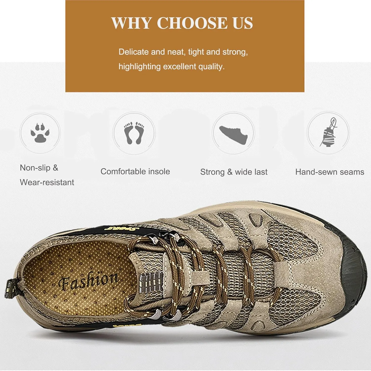 Men's Waterproof Sports Hiking Shoes Comfortable Non-Slip Casual Trekking Trail Shoe Lightweight Breathable Outdoor Platform Climbing Work Shoes