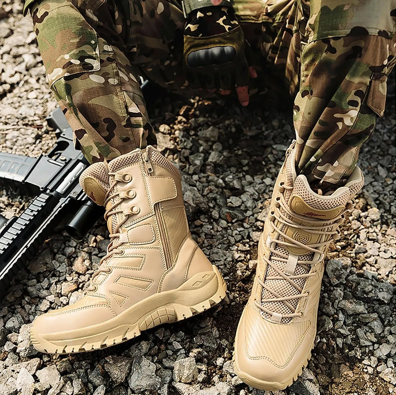 Men's Waterproof Tactical Boots Lace Up Breathable High Top Boots Military Army Outdoor Shoes For Hiking Climbing