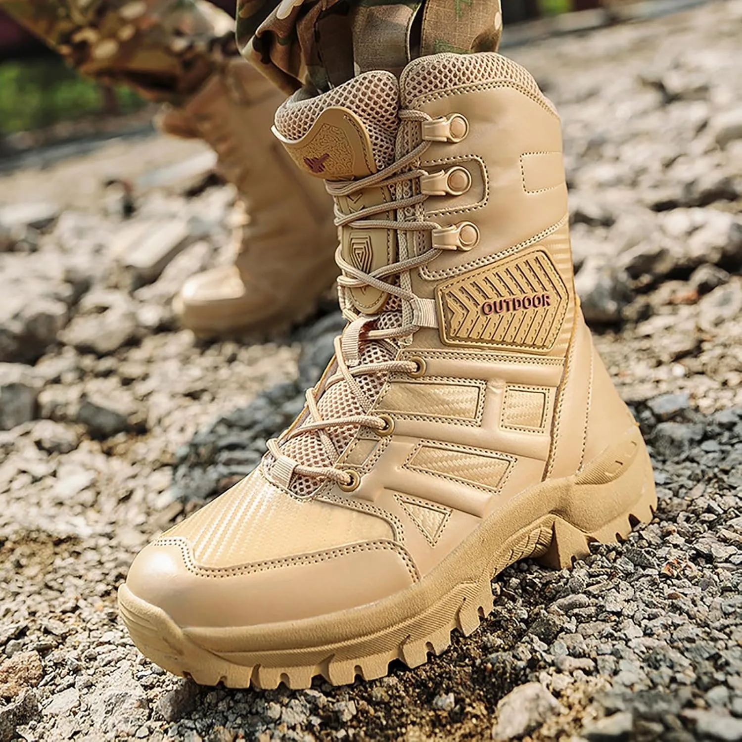 Men's Waterproof Tactical Boots Lace Up Breathable High Top Boots Military Army Outdoor Shoes For Hiking Climbing
