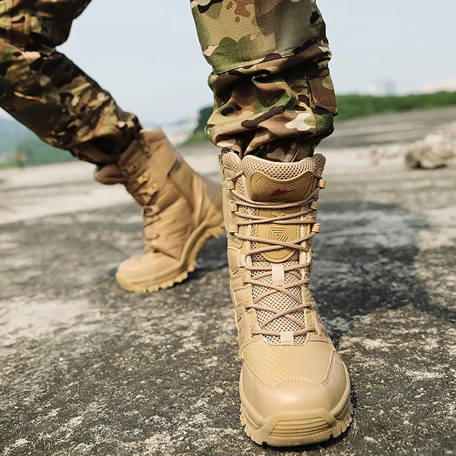 Men's Waterproof Tactical Boots Lace Up Breathable High Top Boots Military Army Outdoor Shoes For Hiking Climbing