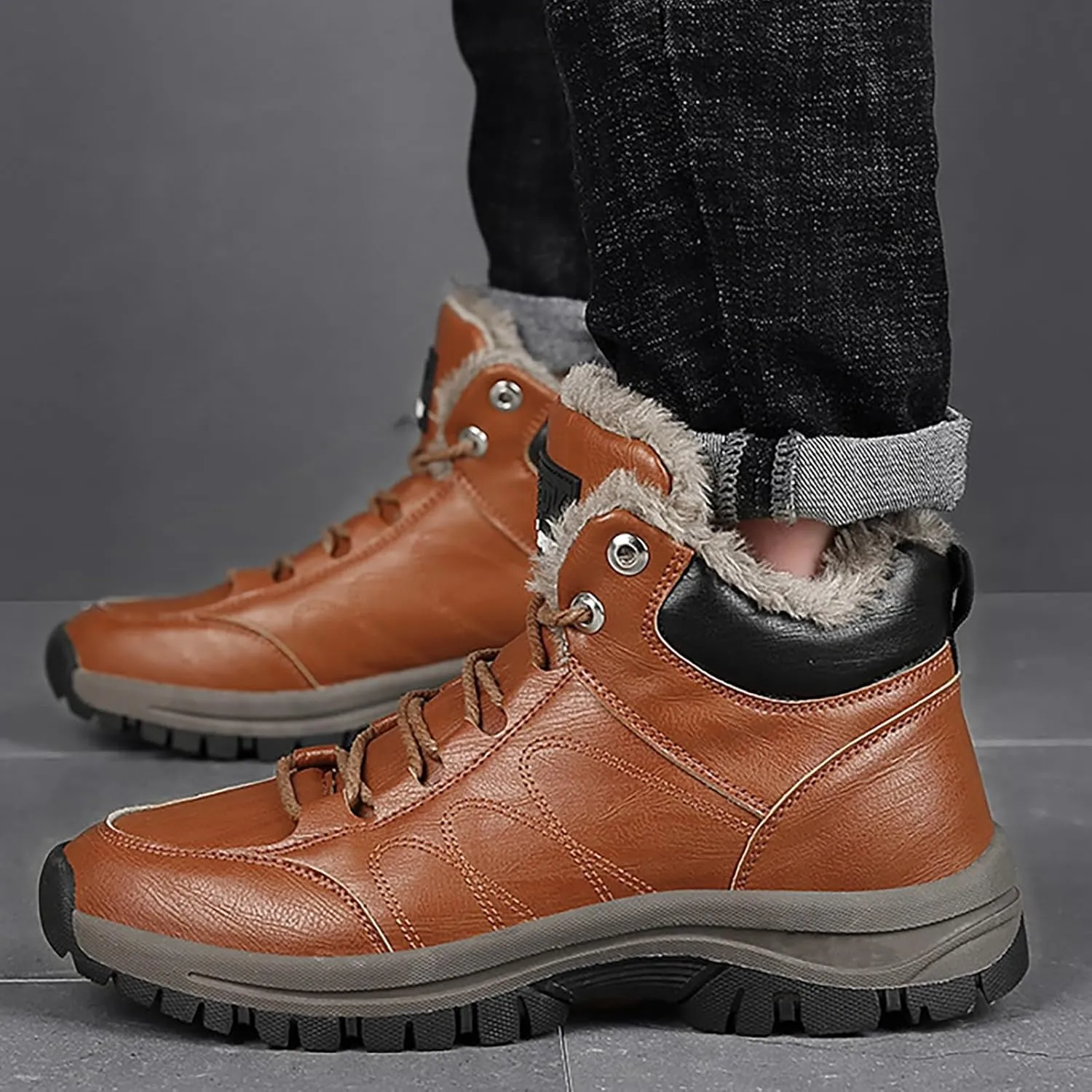 Mens Work Boots Composite Hiking Sneakers Shoes Warm Fur Lined Women Safety Shoes Nonslip Slip On Platform Shoes Lightweight Comfortable Hike Grounded Footwear