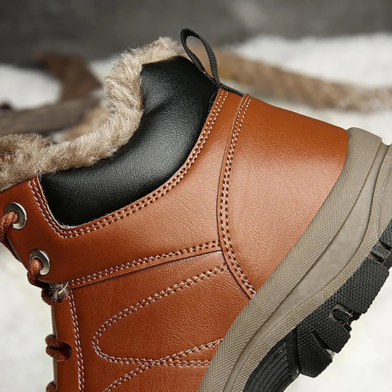 Mens Work Boots Composite Hiking Sneakers Shoes Warm Fur Lined Women Safety Shoes Nonslip Slip On Platform Shoes Lightweight Comfortable Hike Grounded Footwear
