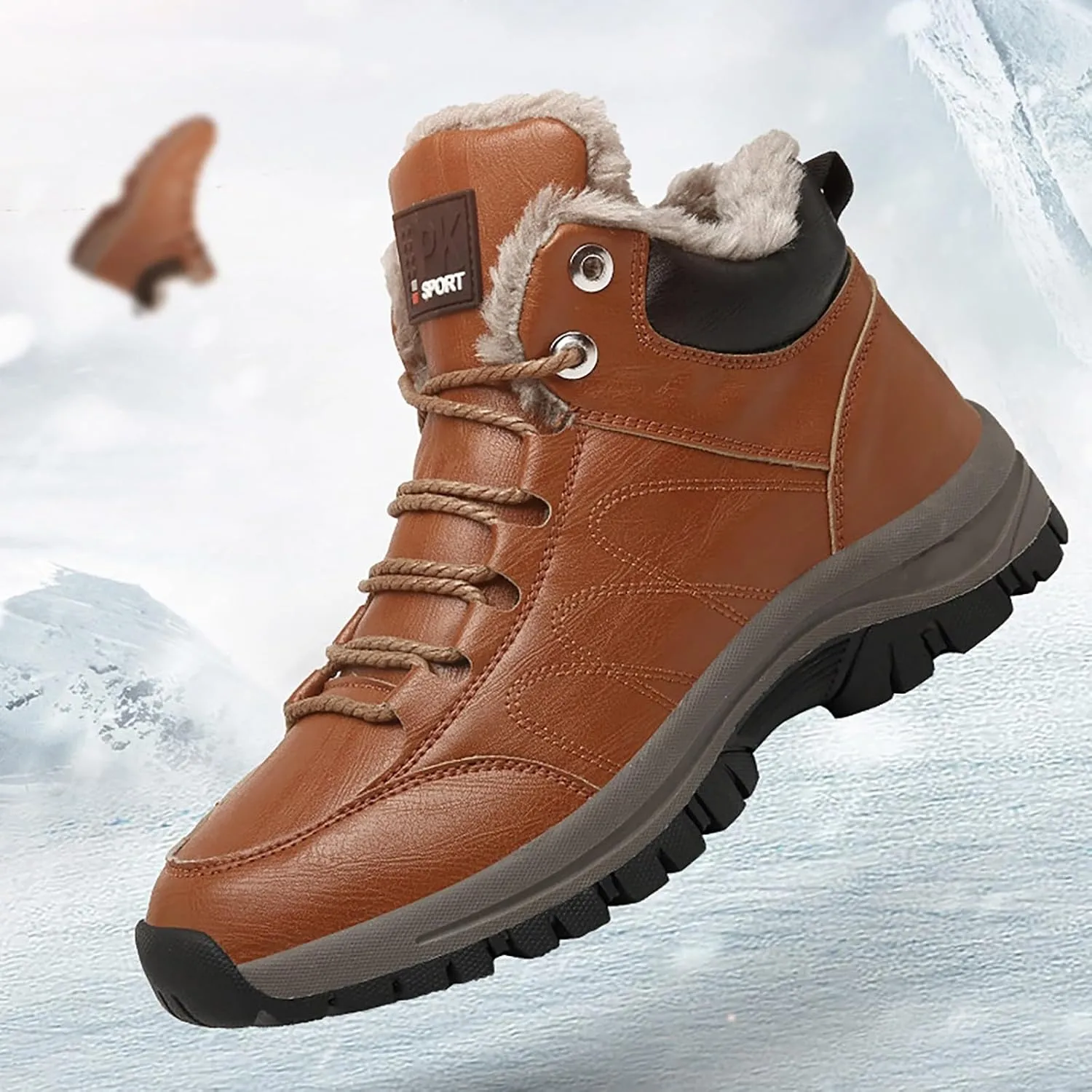 Mens Work Boots Composite Hiking Sneakers Shoes Warm Fur Lined Women Safety Shoes Nonslip Slip On Platform Shoes Lightweight Comfortable Hike Grounded Footwear
