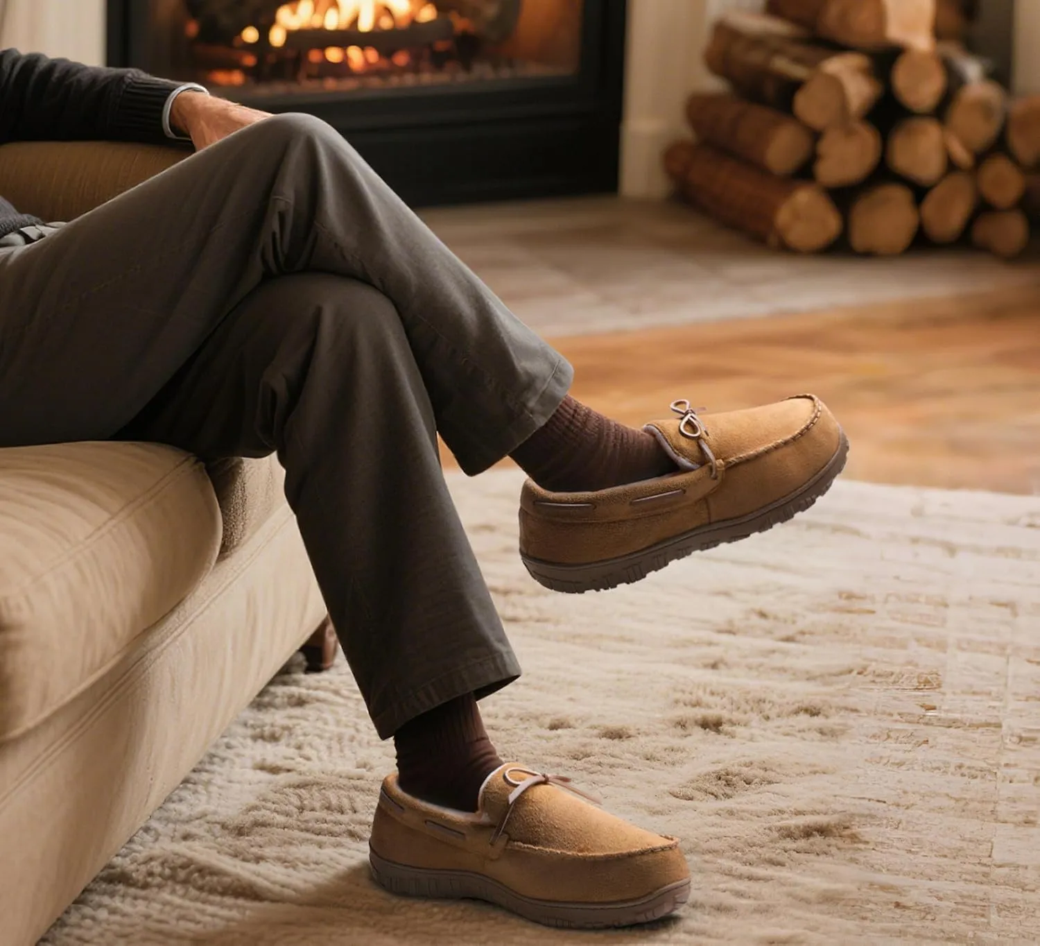 MIXIN Mens Slippers Indoor Outdoor Memory Foam House Shoes Anti-Slip Moccasins Slippers for Men