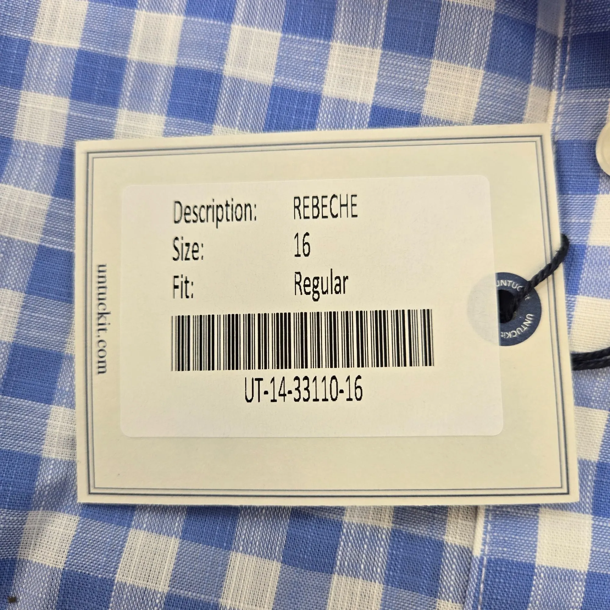 NWT UNTUCKit Rebeche Gingham Print Long Sleeve Button Down Shirt Size 16