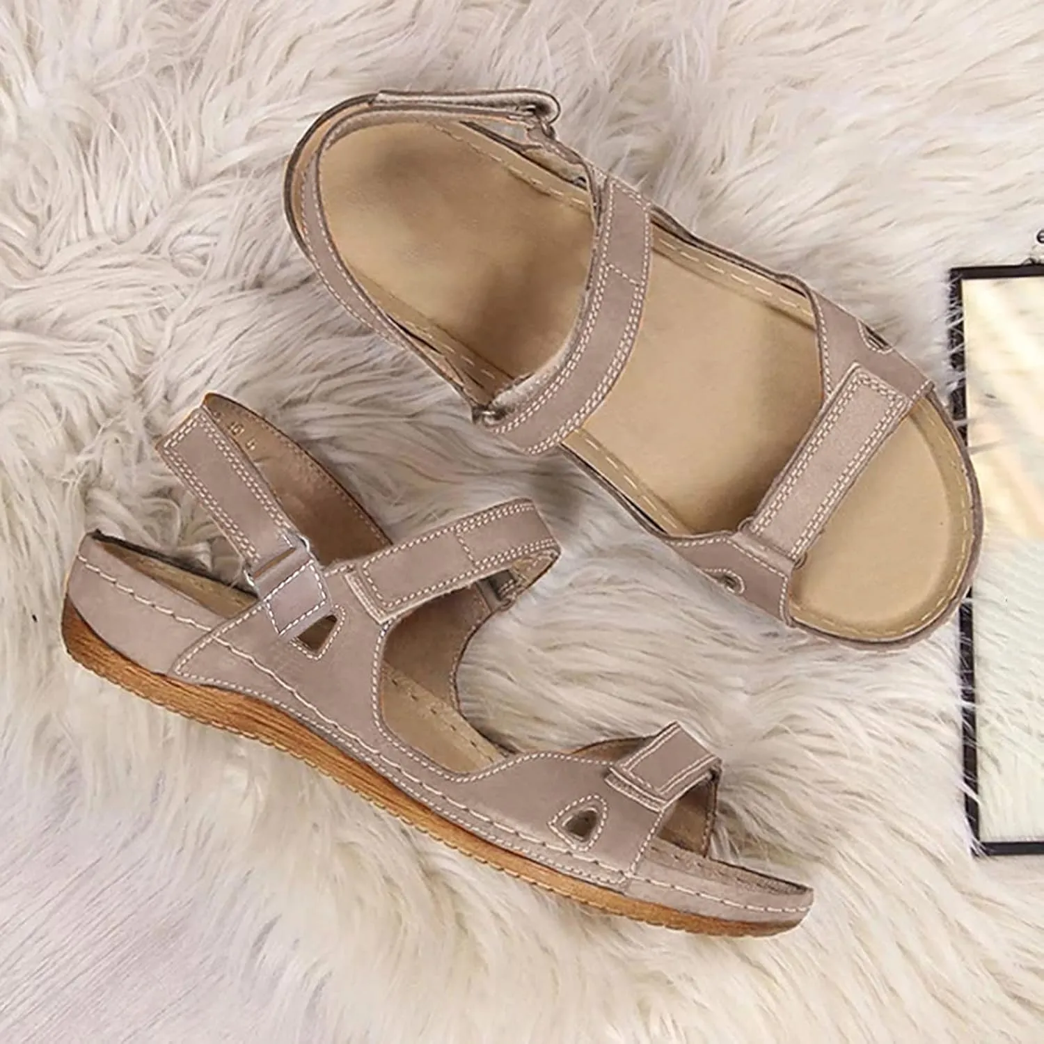 Orthopedic Sandals for Women Arch Support Orthotic Walking Slides Open Toe Ankle Strap Dressy Summer Flat Sandals