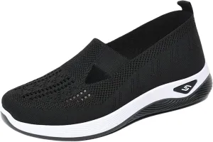 Orthopedic Shoes for Women Breathable Mesh Knitted Woven Low Top Walking Shoes Hands Free Slip On Sneakers Soft Sole Arch Support Non-Slip Shoe Diabetic Foam Walking Shoe
