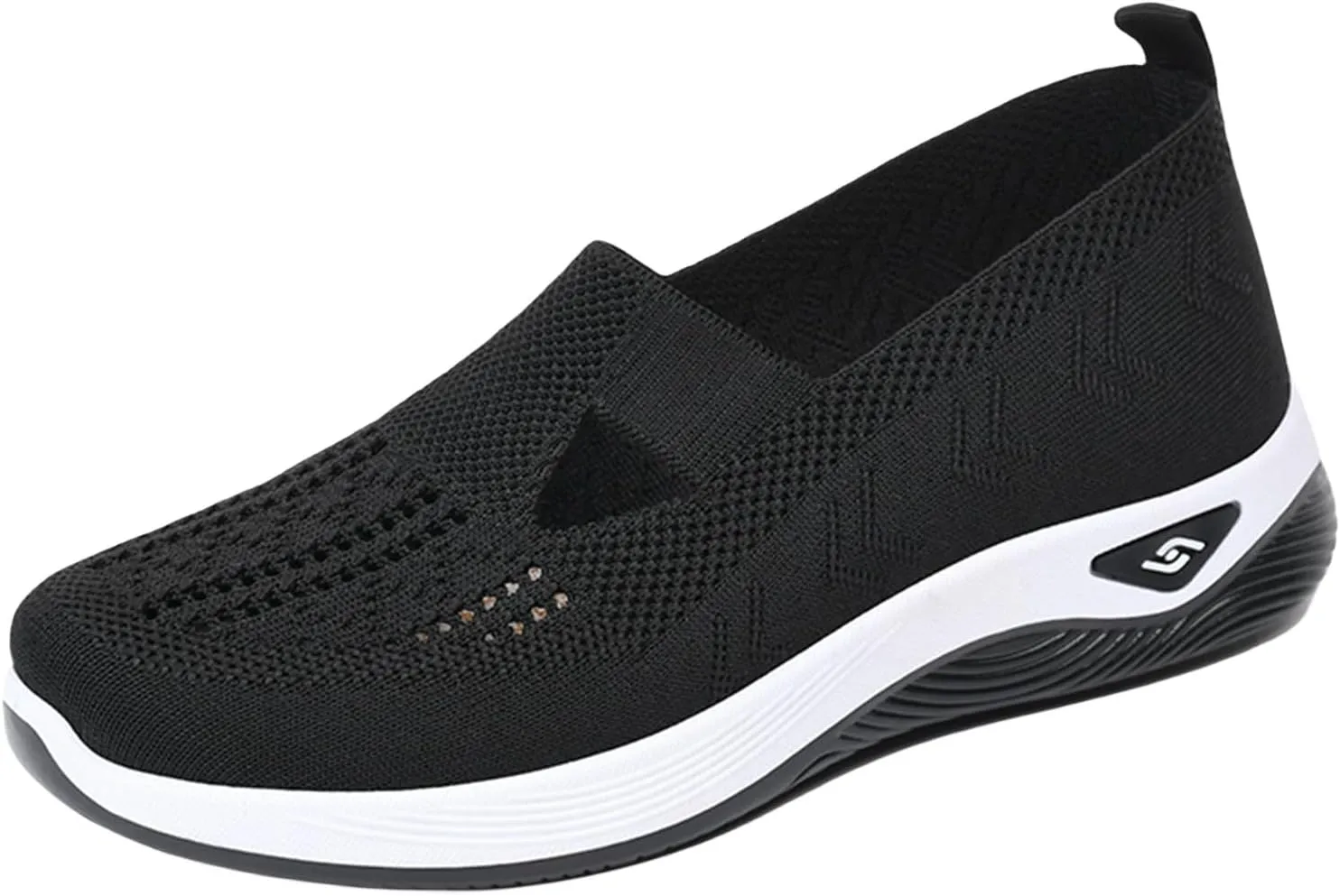 Orthopedic Shoes for Women Breathable Mesh Knitted Woven Low Top Walking Shoes Hands Free Slip On Sneakers Soft Sole Arch Support Non-Slip Shoe Diabetic Foam Walking Shoe
