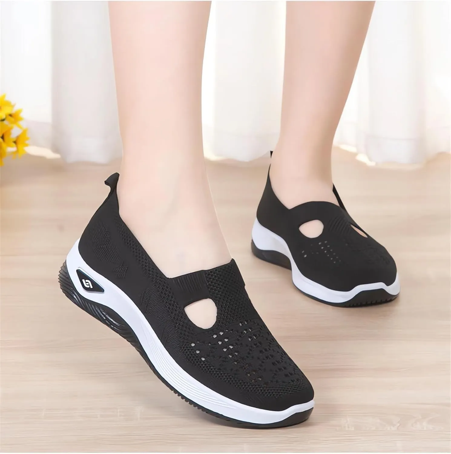 Orthopedic Shoes for Women Breathable Mesh Knitted Woven Low Top Walking Shoes Hands Free Slip On Sneakers Soft Sole Arch Support Non-Slip Shoe Diabetic Foam Walking Shoe
