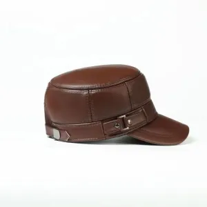 Outdoor Middle-aged And Elderly Men's Autumn And Winter Flat Top Cowhide Hat
