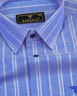 Porto Blue With Gray Stripe Oxford Cotton Formal Shirt