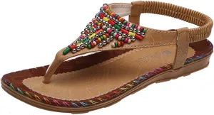 Sandals Women Thong Flat Shoes Comfort Summer Open Toe Slingback Sandal Casual T- Strap Gladiator Walking Beach Flats