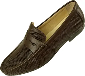 Santimon Men's Dress Loafers Leather Shoes - Classic Penny Loafers for Work, Casual-Non-Slip, Comfortable Walking Shoes-Breathable Hollow Design Mocasines