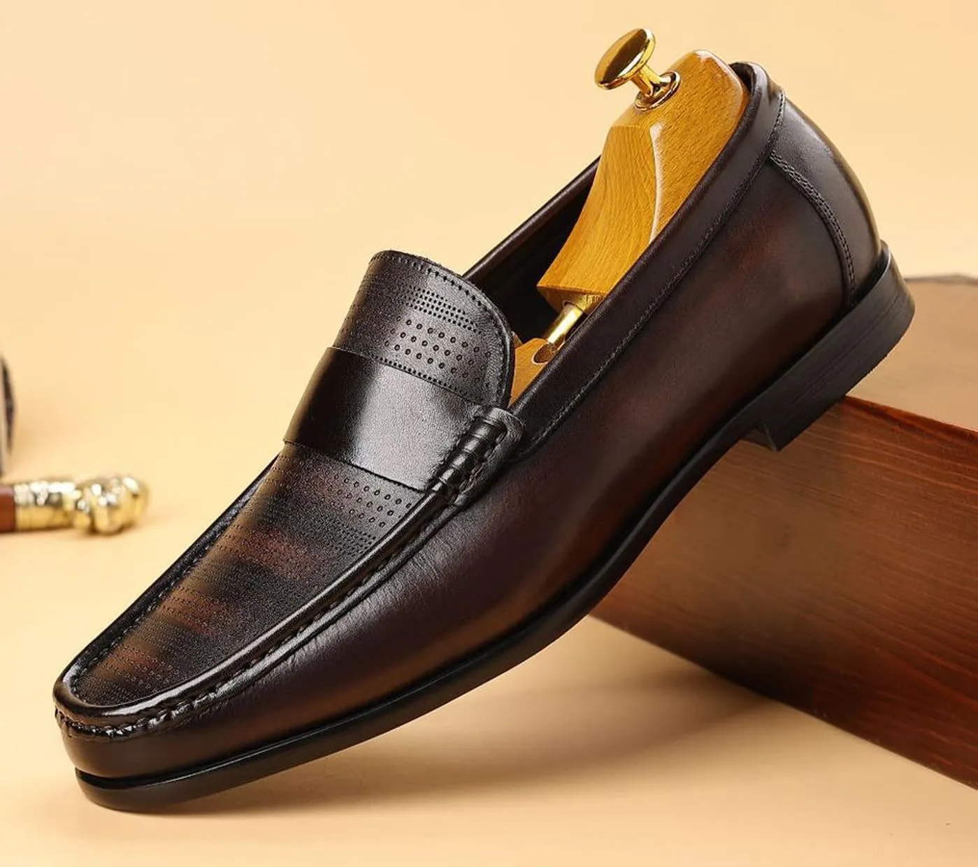 Santimon Men's Leather Penny Loafers Slip-On Casual Shoes - Breathable Driving Moccasins for Summer, Comfort Boat Shoes for Men