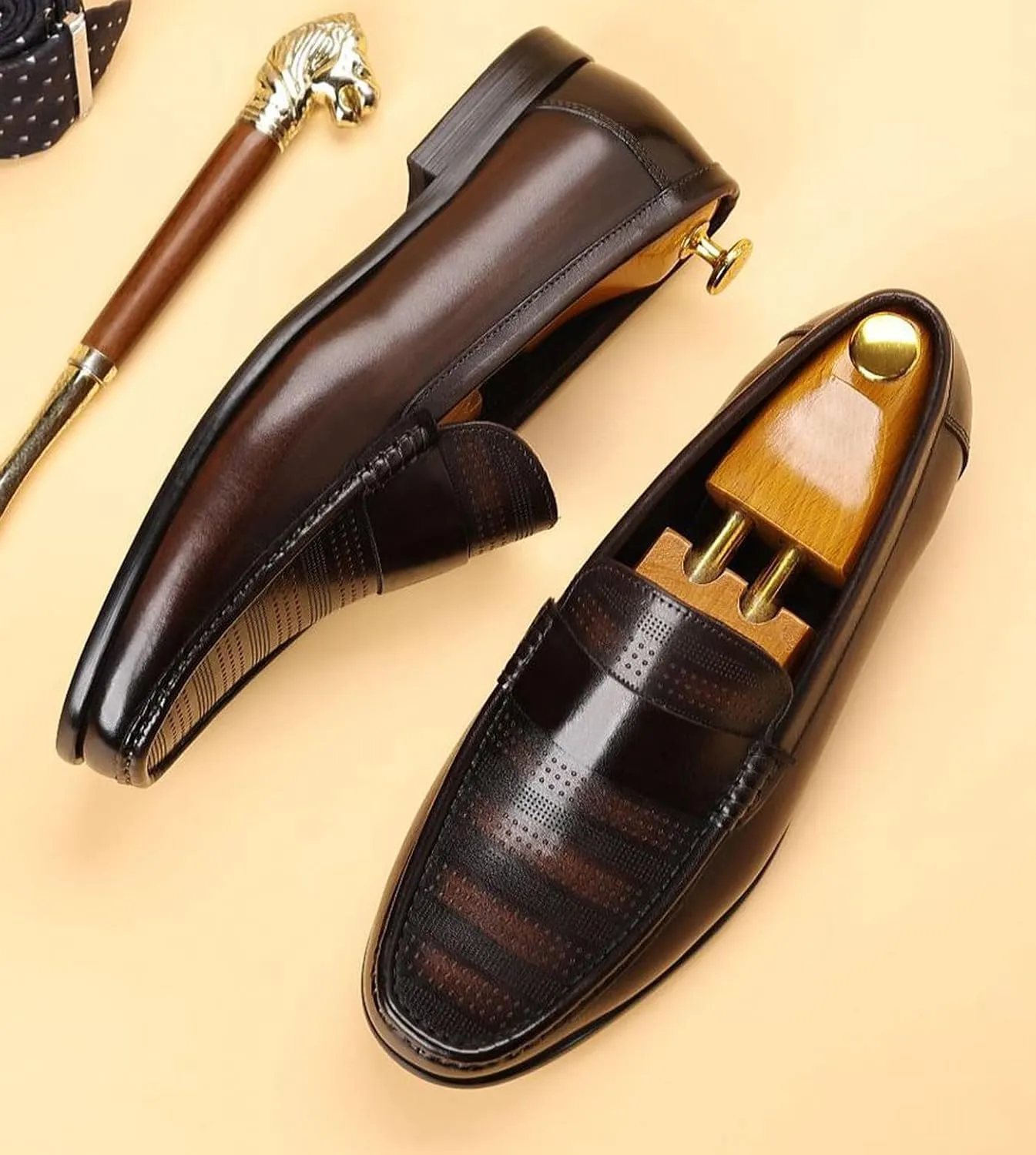 Santimon Men's Leather Penny Loafers Slip-On Casual Shoes - Breathable Driving Moccasins for Summer, Comfort Boat Shoes for Men
