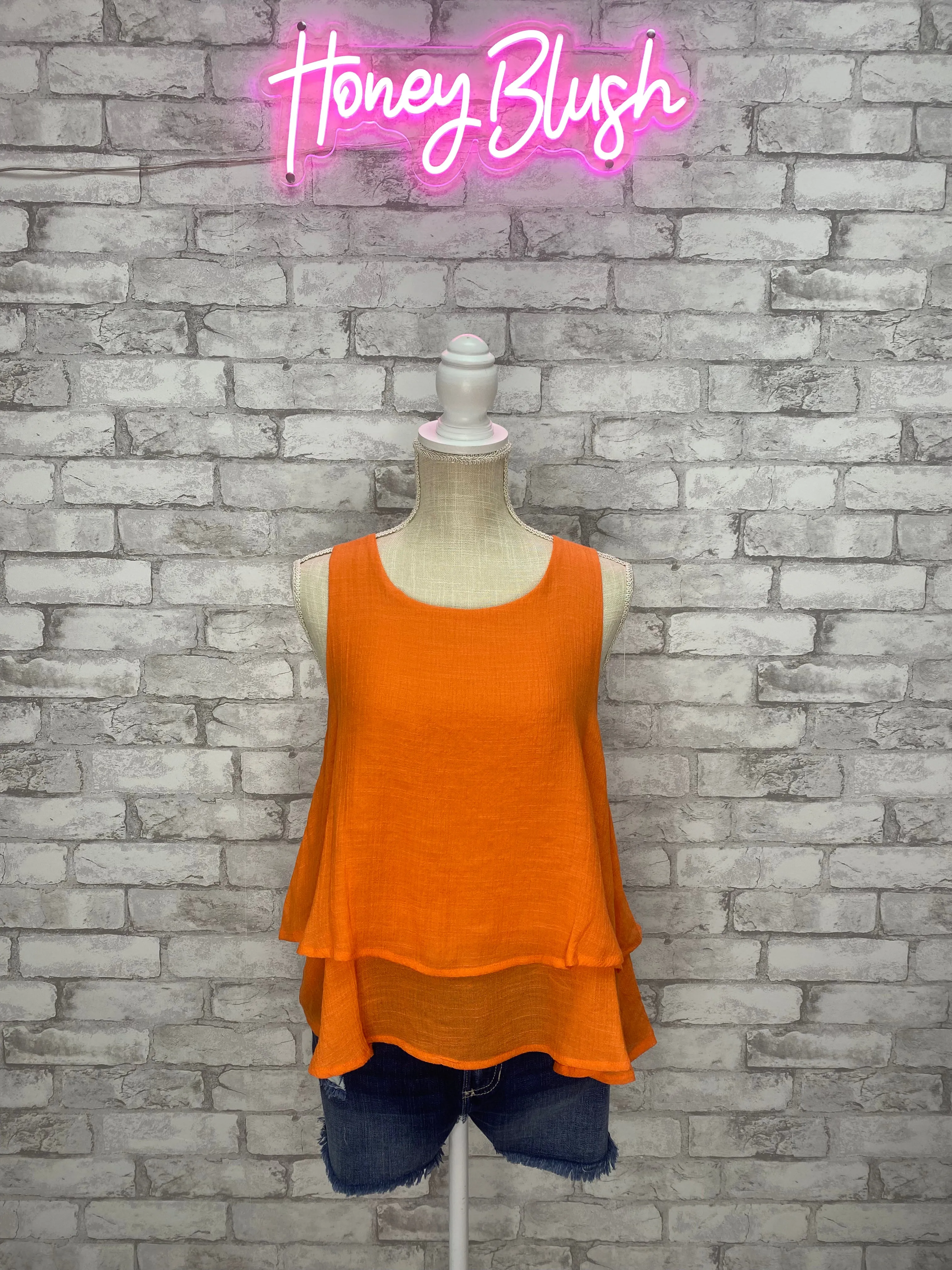 Sleeveless Layered Top with Keyhole Back