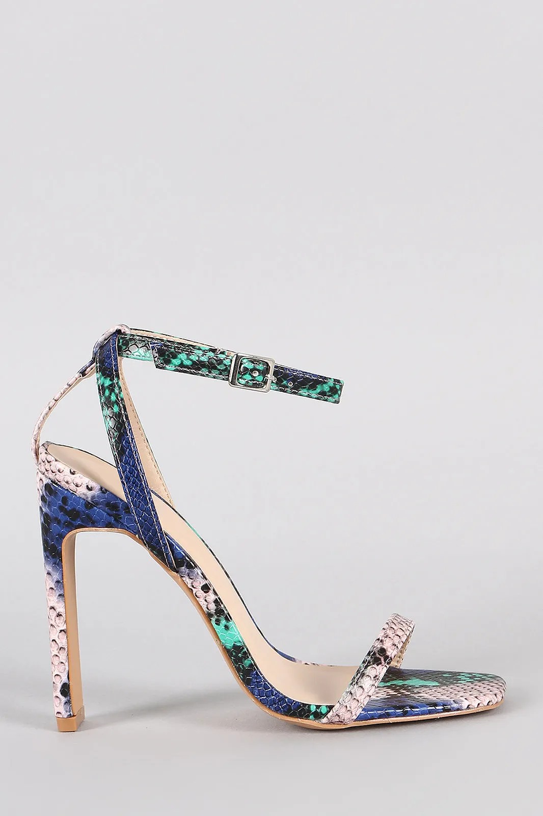 Snake Print Ankle Strap Rectangle Heel