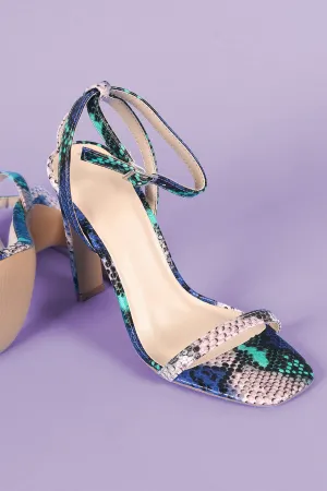 Snake Print Ankle Strap Rectangle Heel